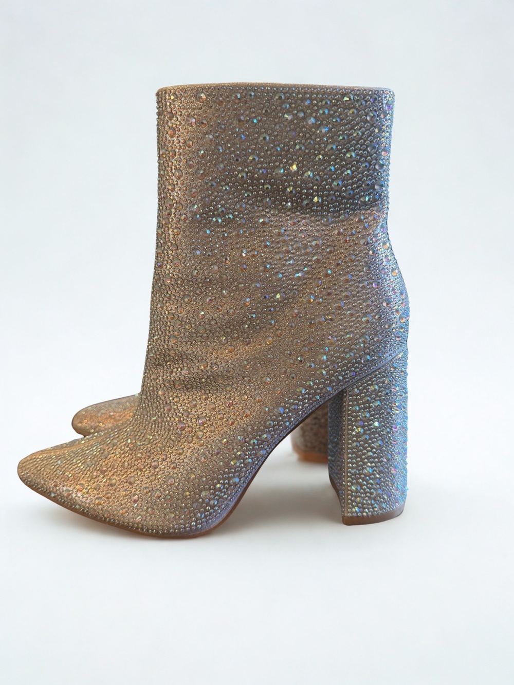 Sparkle Block Heel Ankle Boots - Silver Rhinestone